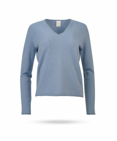 Mary Yve Cashmere V Pullover mit Rollkante Hellblau 50023 314