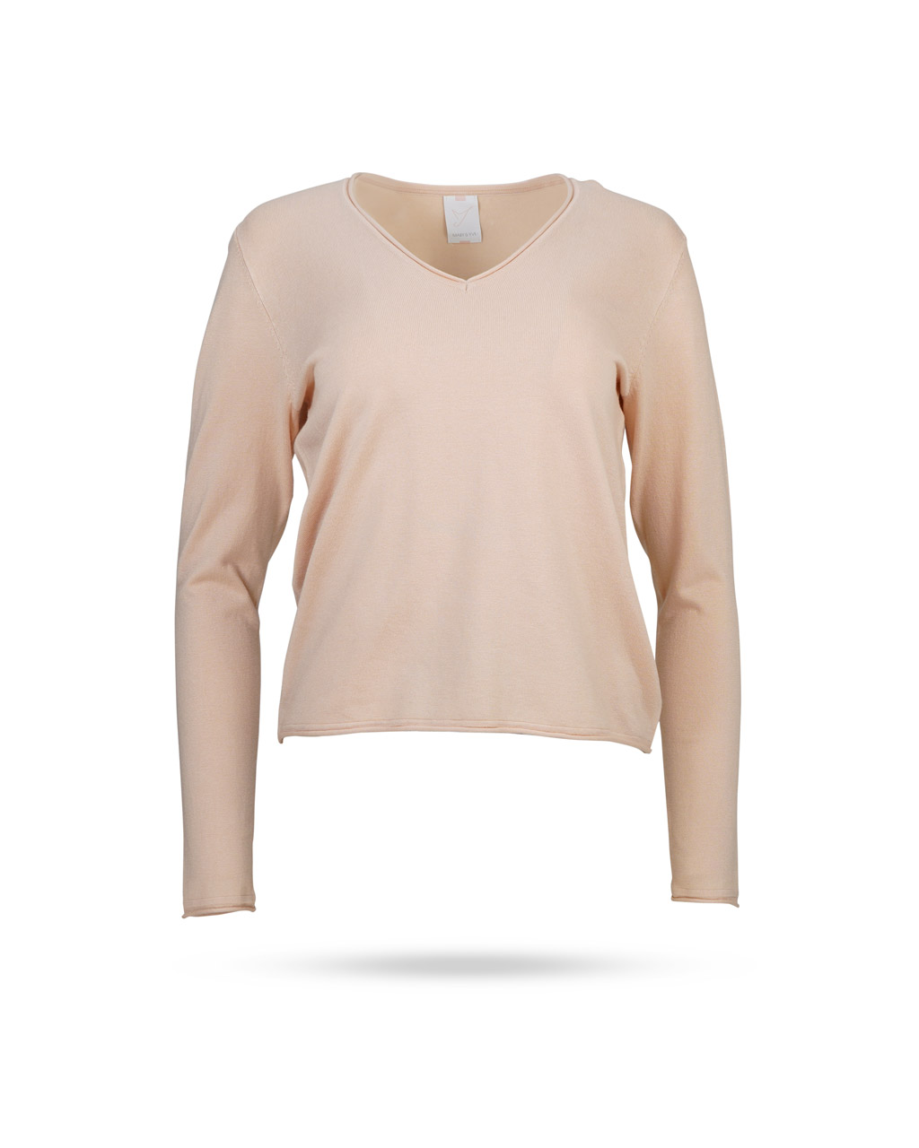 Mary-Yve-Viskose-V-Pullover-mit-Rollkante-Apricot-60033 Mary-Yve-Viskose-V-Pullover-mit-Rollkante-Apricot-60033